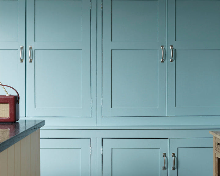 Blue Ground 210 paint by Farrow & Ball used on cabinets