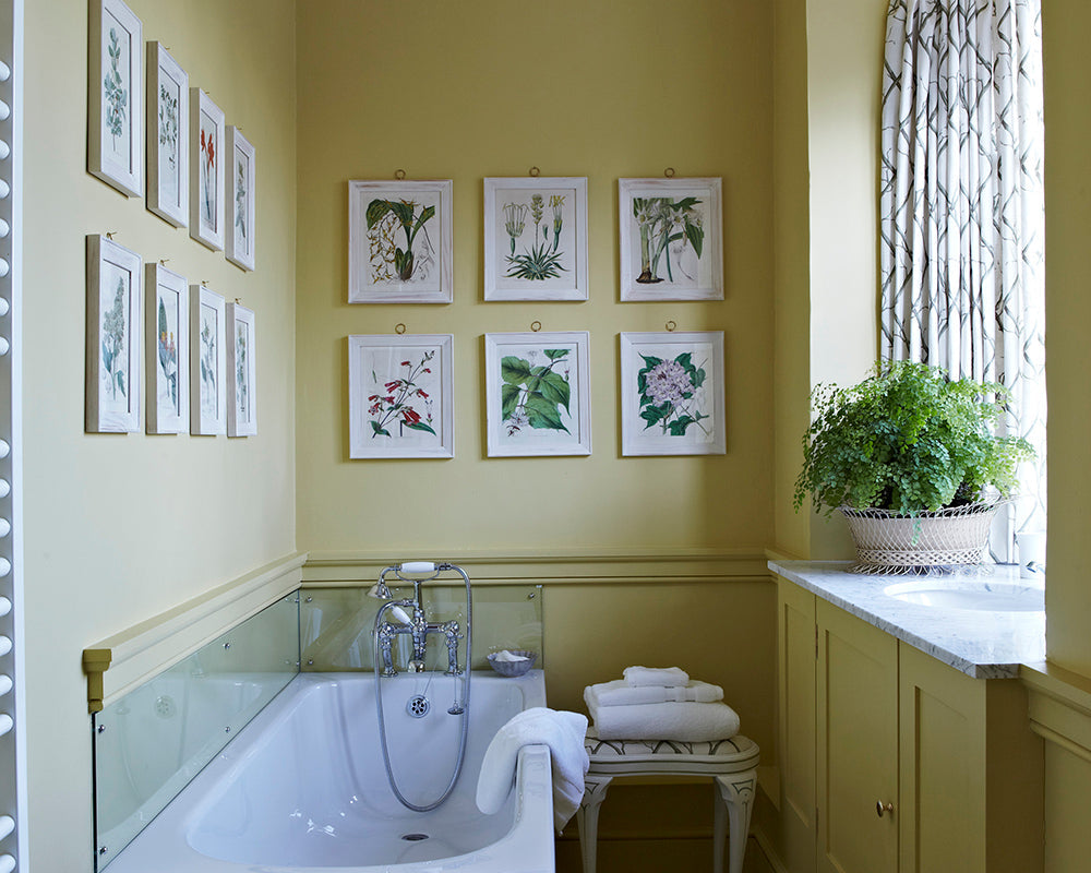 Gervase Yellow 72 paint by Farrow & Ball used in a traditionally styled bathroom