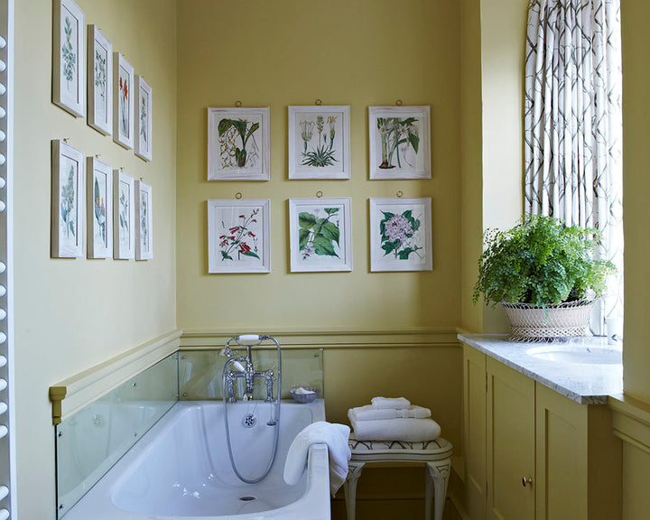 Gervase Yellow 72 paint by Farrow & Ball used in a traditionally styled bathroom