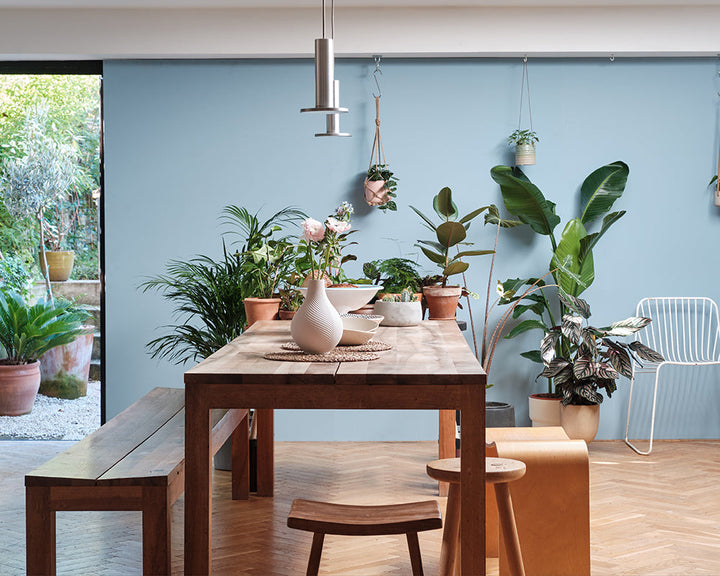 Lulworth Blue 89 paint by Farrow & Ball used in modern dining room