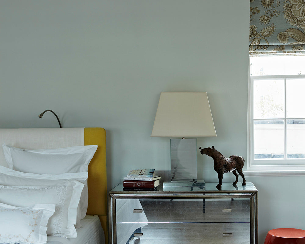 Farrow & Ball Pavilion Blue 252 Paint used on a country cottage styled bedroom