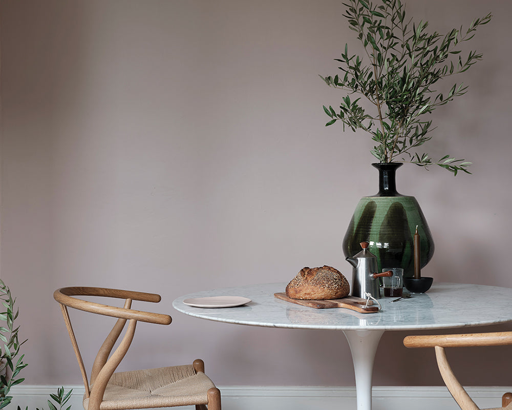 Pink Drab 207 paint by Farrow & Ball in a dining room