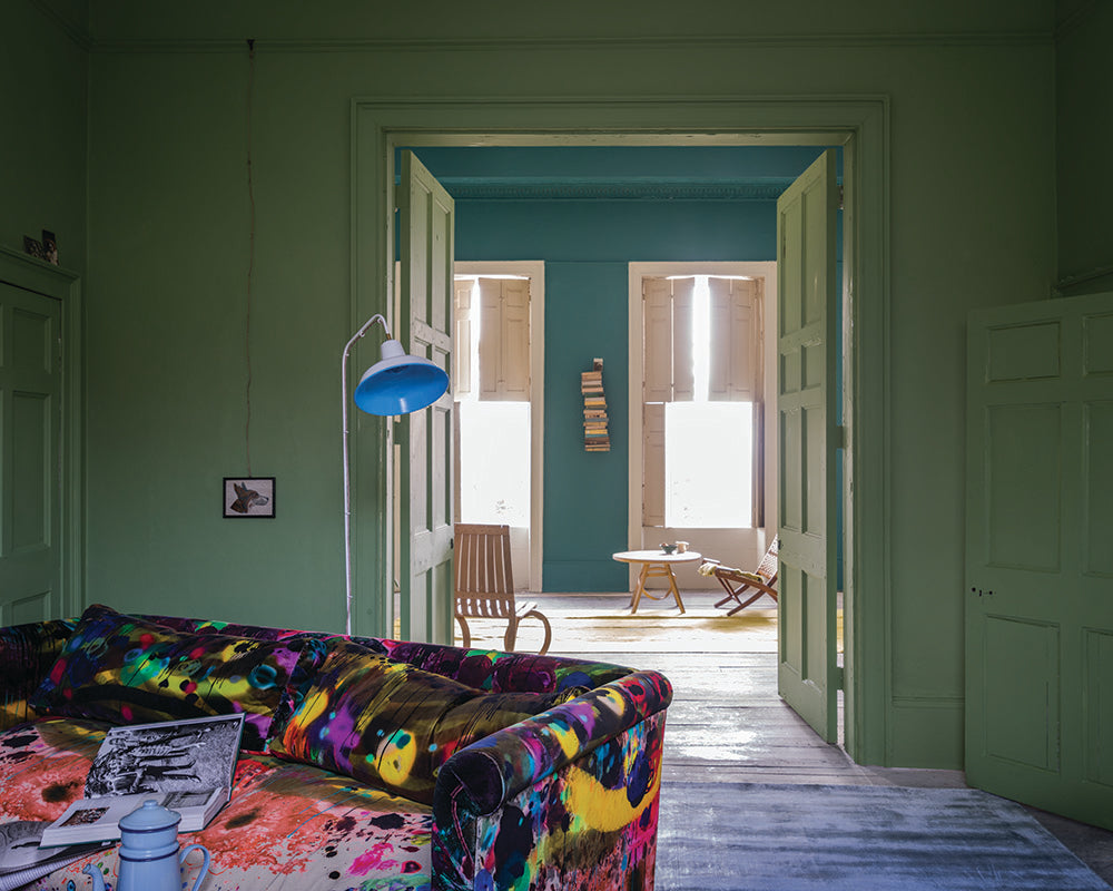Yeabridge Green 287 paint by Farrow & Ball used in a large living space
