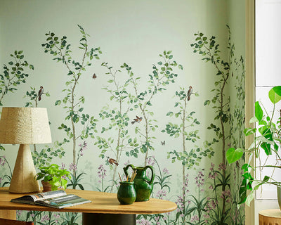 Little Greene Bird & Bluebell Wallpaper in a room
