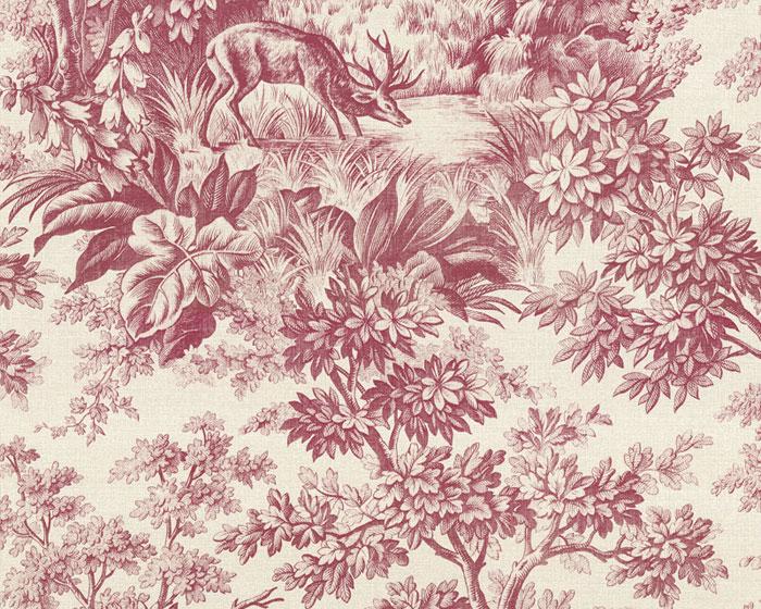 Little Greene Stag Toile Burgundy 0248SGBURGU Wallpaper