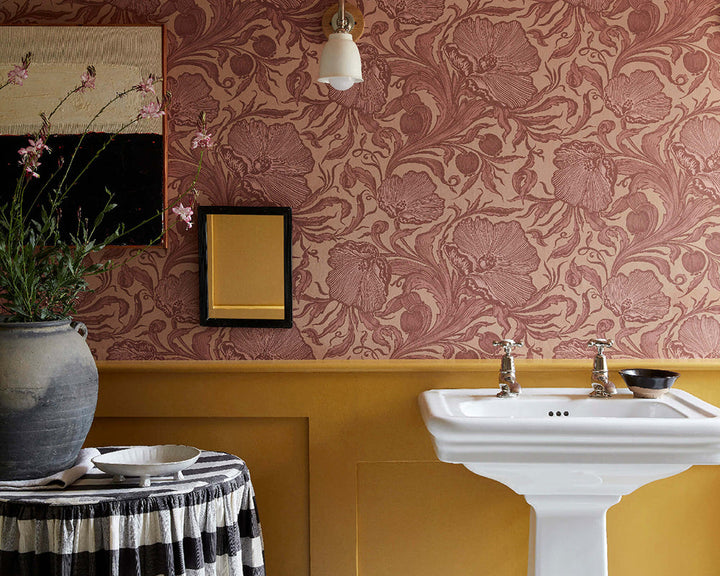 Little Greene Poppy Trail Wallpaper on a wall