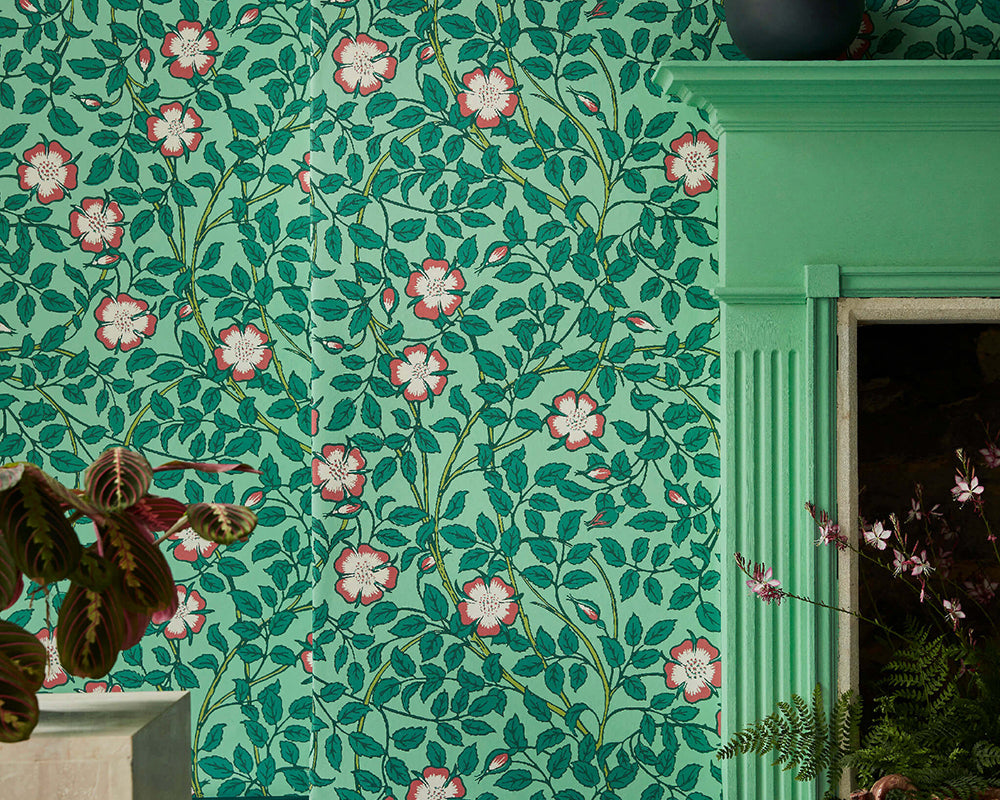 Little Greene Briar Rose Wallpaper on a wall