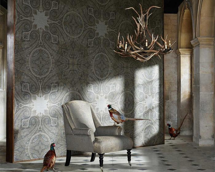 Zoffany Elswick Paisley Wallpaper in a display