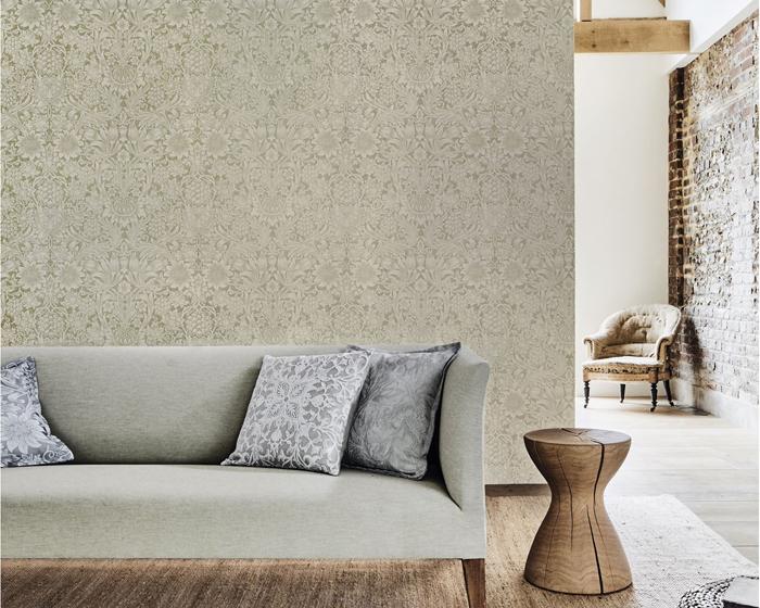 Morris & Co Sunflower Chalk/Silver 216049 Wallpaper