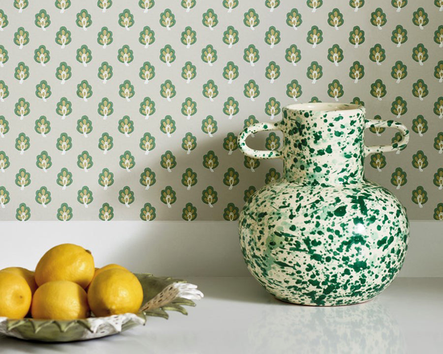 Jane Churchill Albie Wallpaper in detail above a worktop