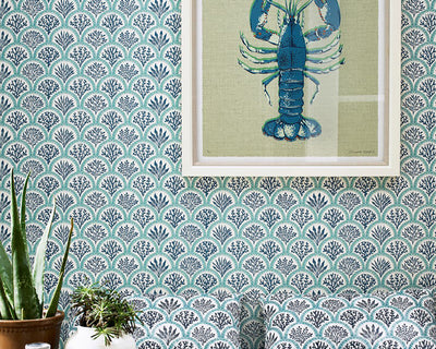 Jane Churchill Coralli Wallpaper in detail with a lobster picture