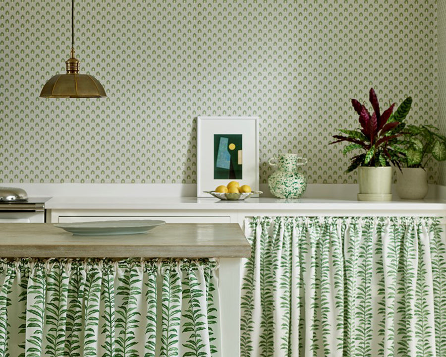 Jane Churchill Albie Wallpaper on a kitchen wall