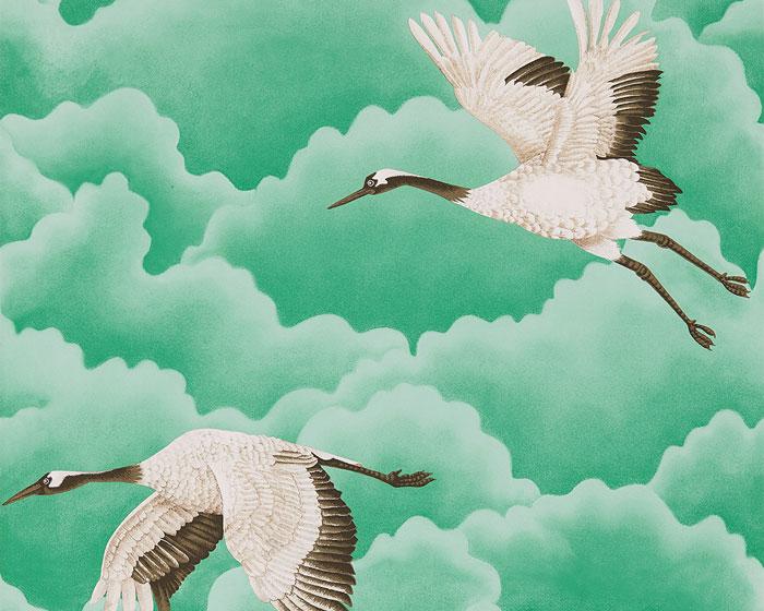 Harlequin Cranes In Flight Emerald 111233 Wallpaper