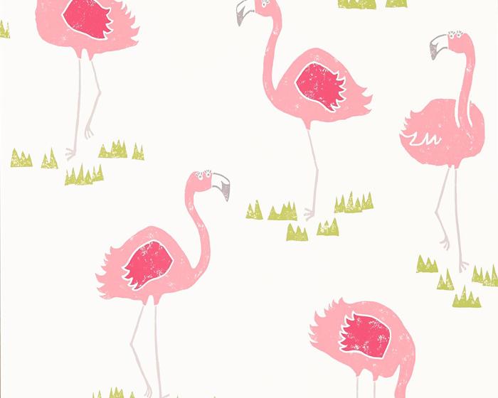 Scion Felicity Flamingo Blancmange/Chalk 111277 Wallpaper