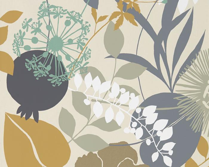 Harlequin Doyenne Ochre/Stone/Mint 111490 Wallpaper