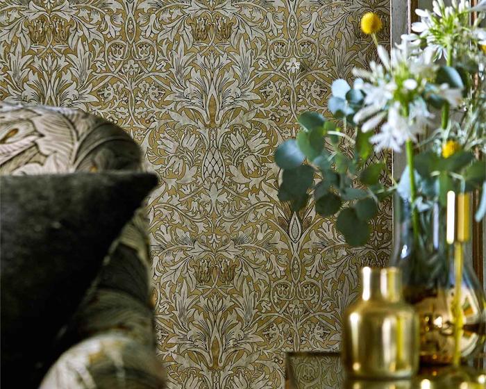 Morris & Co Snakeshead Indigo/Cumin 216428 Wallpaper