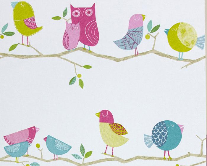 Harlequin What A Hoot Pink Apple Aqua and Natural 70515 Wallpaper