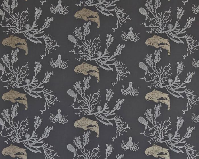 Barneby Gates Coral in Charcoal/Gold Wallpaper BG0900201