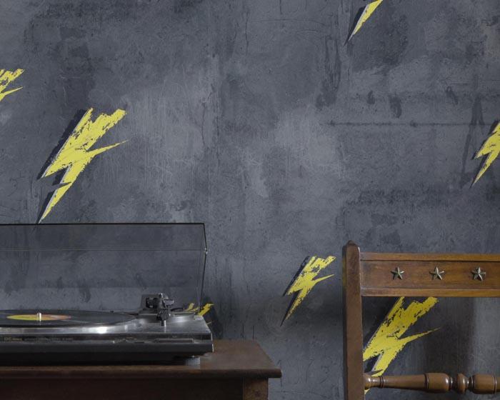 Barneby Gates Bolt From Mars in Yellow/Charcoal Wallpaper BG1900101