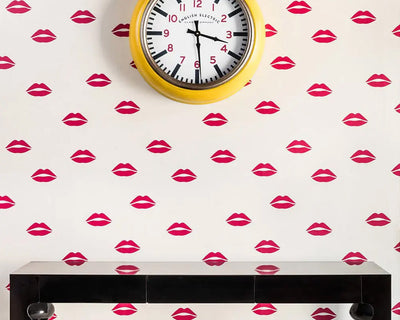 Barneby Gates x Tabitha Webb Lips wallpaper in Red on Cream in a hallway setting
