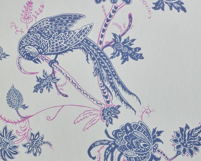 Barneby Gates Vintage Bird Trail in Blue/Pink Wallpaper BG2000101