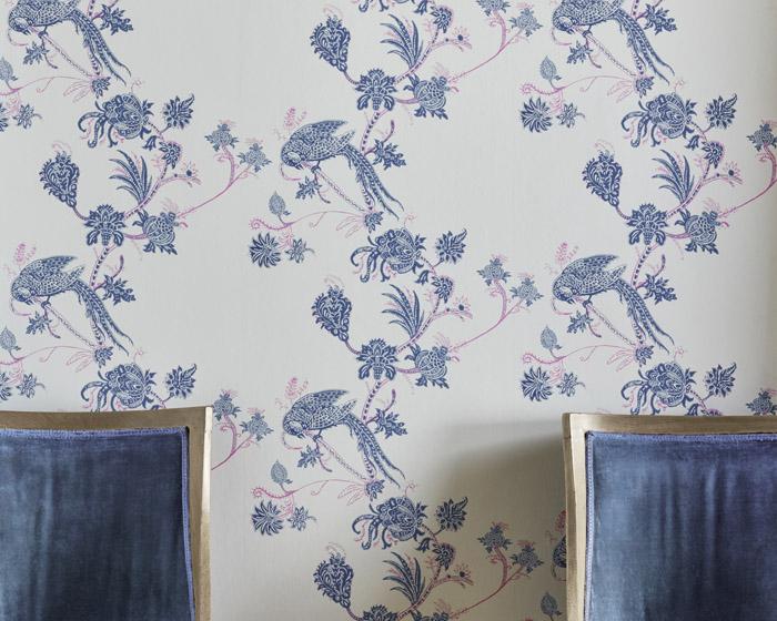 Barneby Gates Vintage Bird Trail in Blue/Pink Wallpaper BG2100201
