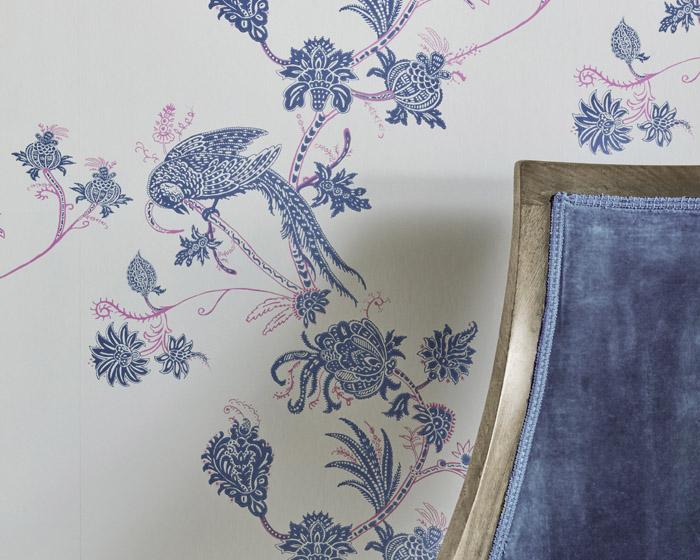 Barneby Gates Vintage Bird Trail in Blue/Pink Wallpaper BG2100201