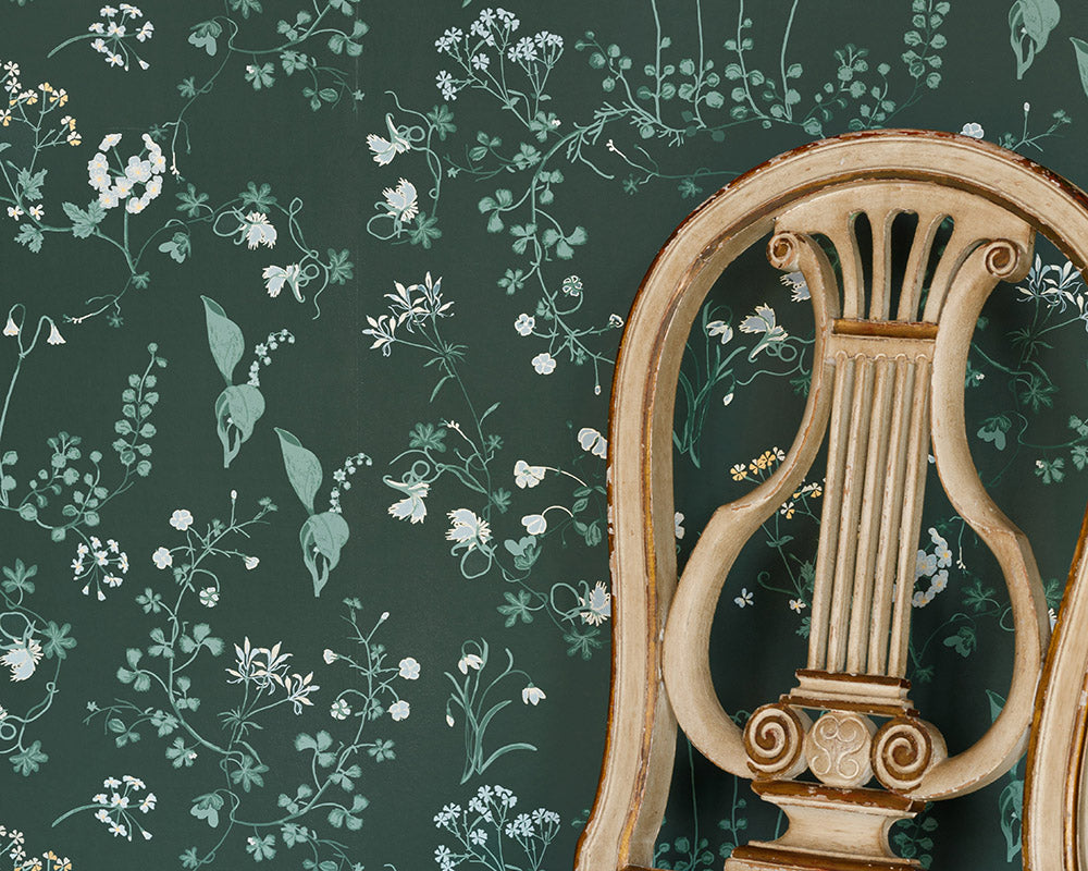 Barneby Gates Botanica Wallpaper Collaboration with Willow Crossley on a wall