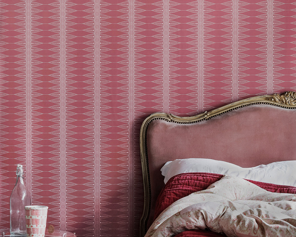 Barneby Gates Indian Stripe Wallpaper in a bedroom