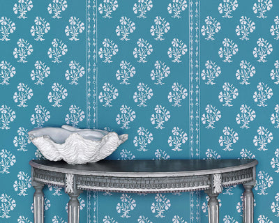 Barneby Gates Maharani Wallpaper Collaboration with Willow Crossley in a living room