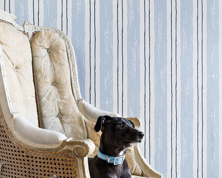 Barneby Gates Painter's Stripe Wallpaper with a chair