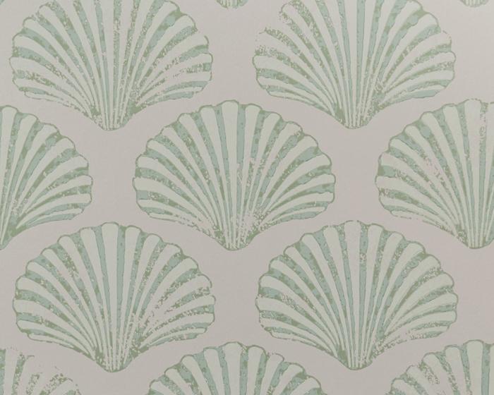 Barneby Gates Scallop Shell in Plaster/Green Wallpaper BG2100102
