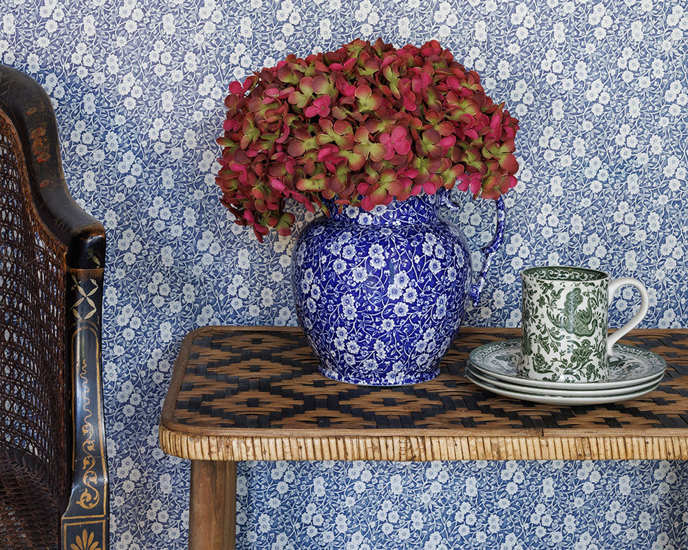 Barneby Gates Calico Wallpaper Collaboration with Burleigh with flowers