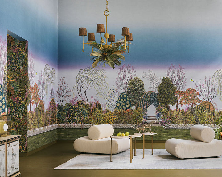 Cole & Son Reverie Wallpaper in a modern living room