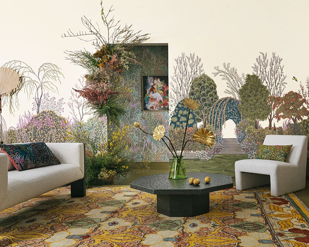 Cole & Son Reverie Wallpaper in a modern living room