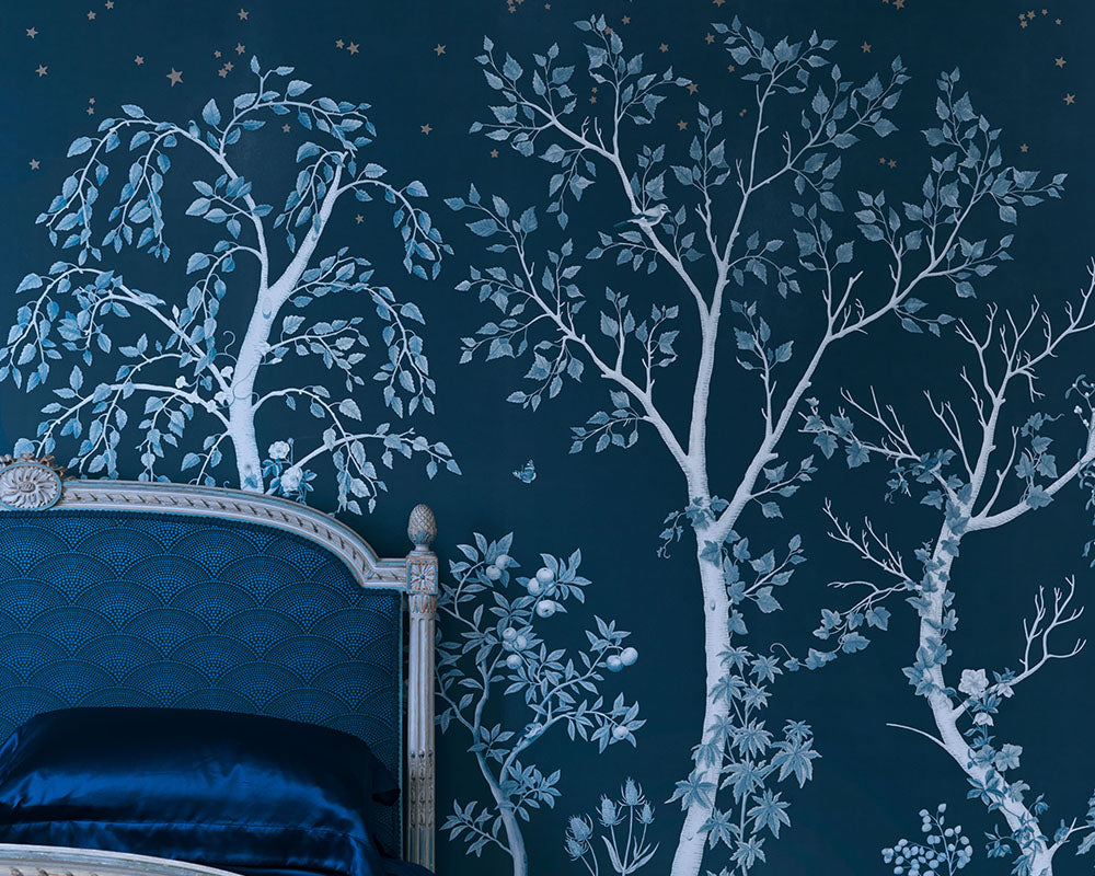 Cole & Son Seasonal Woods Wallpaper on a bedroom wall