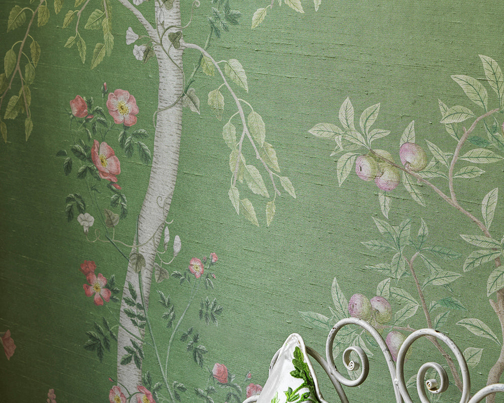 Cole & Son Seasonal Woods Silk Wallpaper on a wall