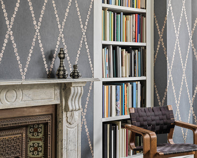 Cole & Son Cammei Wallpaper on the walls in a living room
