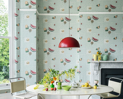 Cole & Son Frutta e Geometrico Wallpaper in a dining room