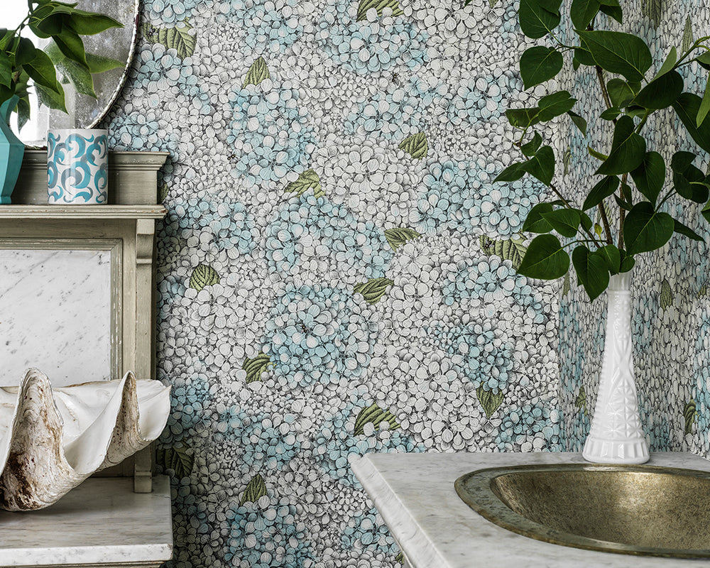 Cole & Son Ortensia Wallpaper in a bathroom
