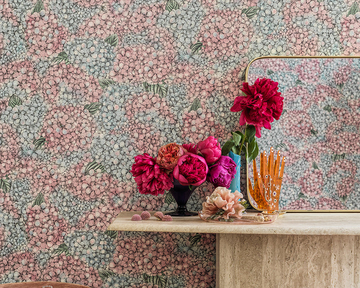Cole & Son Ortensia Wallpaper behind a dressing table