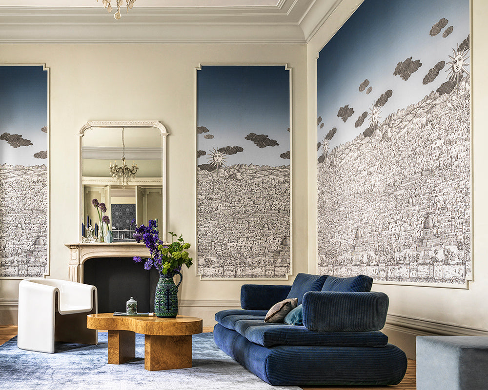Cole & Son Vista Mediterranea Wallpaper in a living room