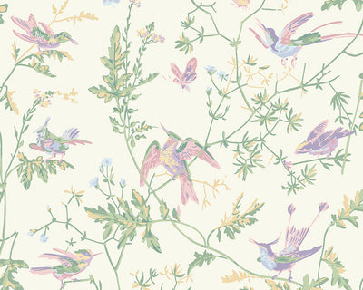 Cole & Son Hummingbirds Wallpaper in Blush, Sage & Mulberry on Cream