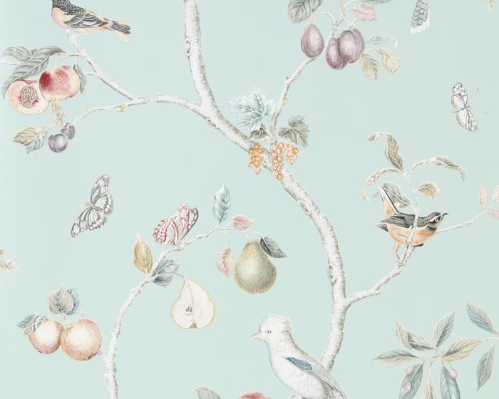 Sanderson Fruit Aviary Duck Egg/Multi 216312 Wallpaper