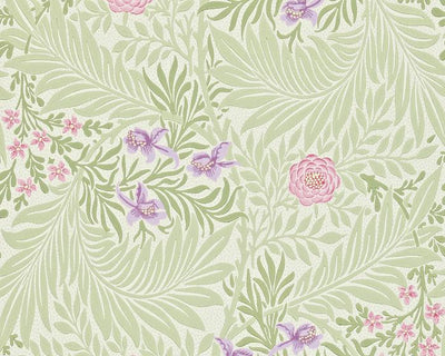 Morris & Co Larkspur Olive/Lilac 212555 Wallpaper