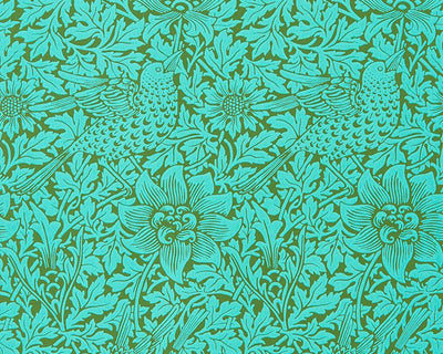 Morris & Co Bird & Anemone Olive/Turquoise 216958 Wallpaper