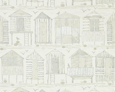 Sanderson Beach Huts Driftwood 216561 Wallpaper