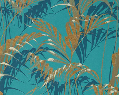 Sanderson Palm House Teal/Gold 216640 Wallpaper