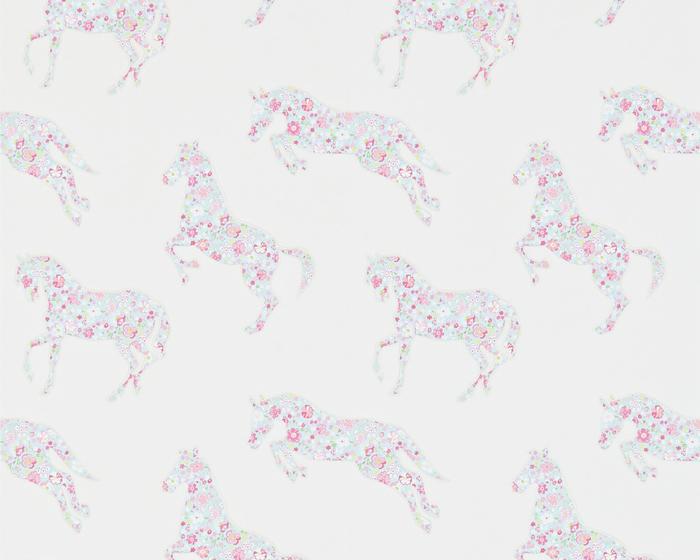 Sanderson Pretty Ponies Pink/Sky 214036 Wallpaper