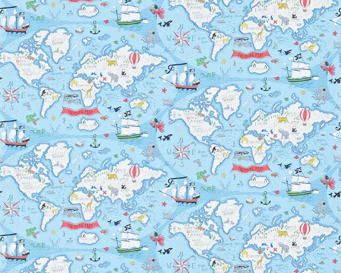 Sanderson Treasure Map Sea Blue 214038 Wallpaper